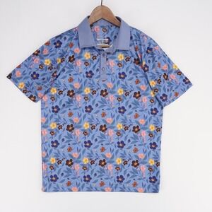Swannies Polo Shirt Mens M Blue Floral Golf Performance Short Sleeve Stretch